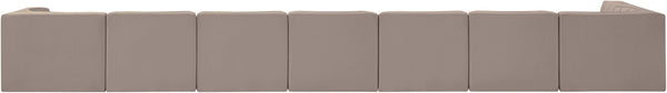 Meridian Furniture Rummi Eight Piece Modular Sectional Taupe Velvet Channel Tufted Low Profile Sofa 660Taupe-Sec8D