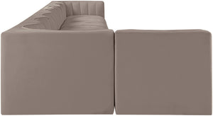 Meridian Furniture Rummi Eight Piece Modular Sectional Taupe Velvet Channel Tufted Low Profile Sofa 660Taupe-Sec8D