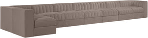 Meridian Furniture Rummi Eight Piece Modular Sectional Taupe Velvet Channel Tufted Low Profile Sofa 660Taupe-Sec8D