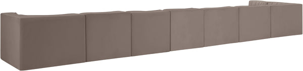 Meridian Furniture Rummi Eight Piece Modular Sectional Taupe Velvet Channel Tufted Low Profile Sofa 660Taupe-Sec8D