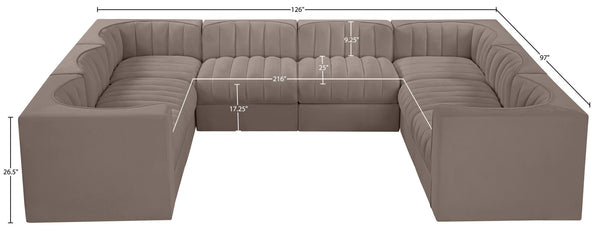 Meridian Furniture Rummi Channel Tufted Modular Sectional in Plush Stain Resistant Velvet for Living Rooms 660Taupe-Sec8E