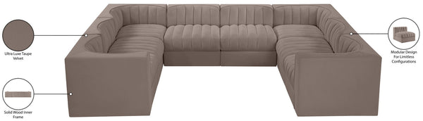 Meridian Furniture Rummi Channel Tufted Modular Sectional in Plush Stain Resistant Velvet for Living Rooms 660Taupe-Sec8E