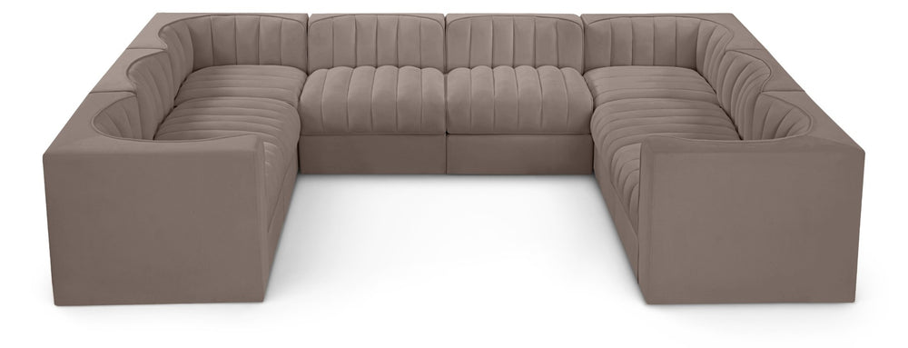 Meridian Furniture Rummi Channel Tufted Modular Sectional in Plush Stain Resistant Velvet for Living Rooms 660Taupe-Sec8E