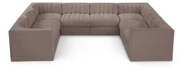 Meridian Furniture Rummi Channel Tufted Modular Sectional in Plush Stain Resistant Velvet for Living Rooms 660Taupe-Sec8E