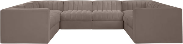 Meridian Furniture Rummi Channel Tufted Modular Sectional in Plush Stain Resistant Velvet for Living Rooms 660Taupe-Sec8E