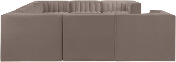 Meridian Furniture Rummi Channel Tufted Modular Sectional in Plush Stain Resistant Velvet for Living Rooms 660Taupe-Sec8E