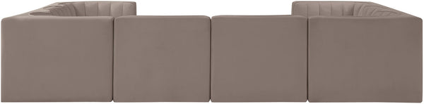 Meridian Furniture Rummi Channel Tufted Modular Sectional in Plush Stain Resistant Velvet for Living Rooms 660Taupe-Sec8E