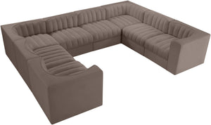 Meridian Furniture Rummi Channel Tufted Modular Sectional in Plush Stain Resistant Velvet for Living Rooms 660Taupe-Sec8E