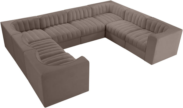 Meridian Furniture Rummi Channel Tufted Modular Sectional in Plush Stain Resistant Velvet for Living Rooms 660Taupe-Sec8E