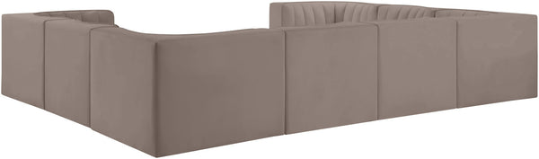 Meridian Furniture Rummi Channel Tufted Modular Sectional in Plush Stain Resistant Velvet for Living Rooms 660Taupe-Sec8E