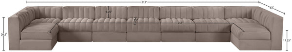 Meridian Furniture Rummi 9 Piece Modular Sectional Velvet Upholstered Channel Tufted Living Room Sofa 660Taupe-Sec9A