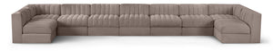 Meridian Furniture Rummi 9 Piece Modular Sectional Velvet Upholstered Channel Tufted Living Room Sofa 660Taupe-Sec9A