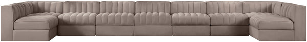 Meridian Furniture Rummi 9 Piece Modular Sectional Velvet Upholstered Channel Tufted Living Room Sofa 660Taupe-Sec9A