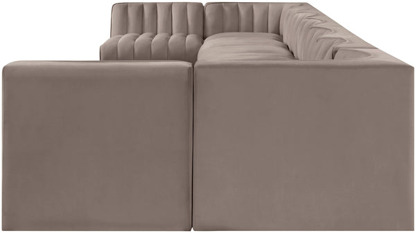 Meridian Furniture Rummi 9 Piece Modular Sectional Velvet Upholstered Channel Tufted Living Room Sofa 660Taupe-Sec9A