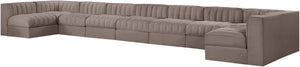 Meridian Furniture Rummi 9 Piece Modular Sectional Velvet Upholstered Channel Tufted Living Room Sofa 660Taupe-Sec9A