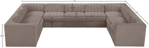 Meridian Furniture Rummi Nine Piece Modular Sectional Taupe Velvet Channel Tufted Low Profile Sofa 660Taupe-Sec9B