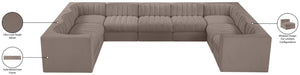 Meridian Furniture Rummi Nine Piece Modular Sectional Taupe Velvet Channel Tufted Low Profile Sofa 660Taupe-Sec9B