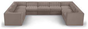 Meridian Furniture Rummi Nine Piece Modular Sectional Taupe Velvet Channel Tufted Low Profile Sofa 660Taupe-Sec9B