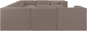 Meridian Furniture Rummi Nine Piece Modular Sectional Taupe Velvet Channel Tufted Low Profile Sofa 660Taupe-Sec9B