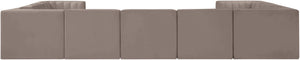 Meridian Furniture Rummi Nine Piece Modular Sectional Taupe Velvet Channel Tufted Low Profile Sofa 660Taupe-Sec9B