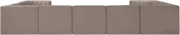 Meridian Furniture Rummi Nine Piece Modular Sectional Taupe Velvet Channel Tufted Low Profile Sofa 660Taupe-Sec9B