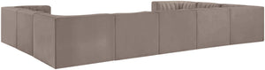 Meridian Furniture Rummi Nine Piece Modular Sectional Taupe Velvet Channel Tufted Low Profile Sofa 660Taupe-Sec9B