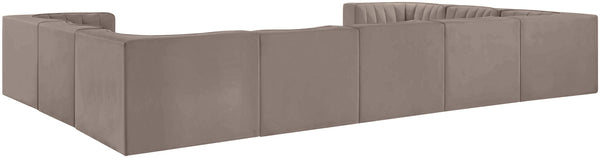 Meridian Furniture Rummi Nine Piece Modular Sectional Taupe Velvet Channel Tufted Low Profile Sofa 660Taupe-Sec9B