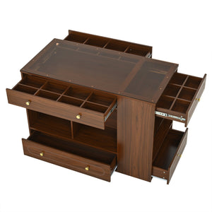 English Elm Closet Elegant walk-in island with glass display top, 6 drawers and open shelves for organized storage Walnut 39.76 L x 17.32 W x 12.2 H N733S304513D