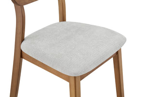 English Elm 2 Solid Walnut Toned Wood Dining Chairs Gray Fabric Seat Hollowed Backrest Modern W1151P455538