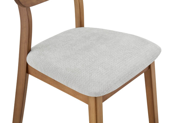 English Elm 2 Solid Walnut Toned Wood Dining Chairs Gray Fabric Seat Hollowed Backrest Modern W1151P455538
