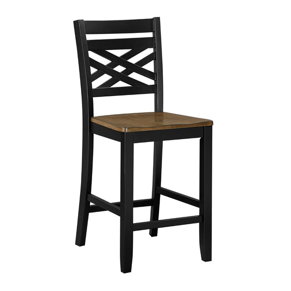 English Elm 5pc Round Counter Height Dining Set Acacia Wood Pedestal Table with Built-in Shelf B011P427921