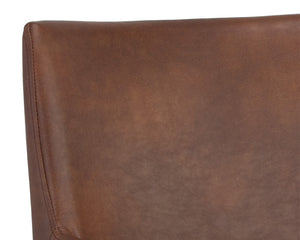 Sunpan Bernadette Dining Armchair – Elegant Design with Antique Brass Frame and Durable Faux Leather Upholstery Bravo Cognac