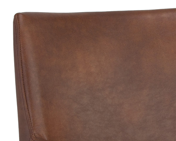 Sunpan Bernadette Dining Armchair – Elegant Design with Antique Brass Frame and Durable Faux Leather Upholstery Bravo Cognac