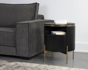 Sunpan Paloma End Table - Luxurious Sculptural Design with Antique Gold Accents for Elegant Interiors Black