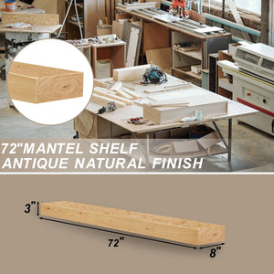 English Elm Fireplace Mantel - 72" Handcrafted Solid Wood Floating Shelf For Rustic Wall Display & Decor T3210P391509