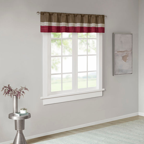 JLA Home Madison Park - Polyoni Pintuck Window Valance with Lined Striped Texture, Tailored Fullness & Easy Rod Pocket Red MP41-2230