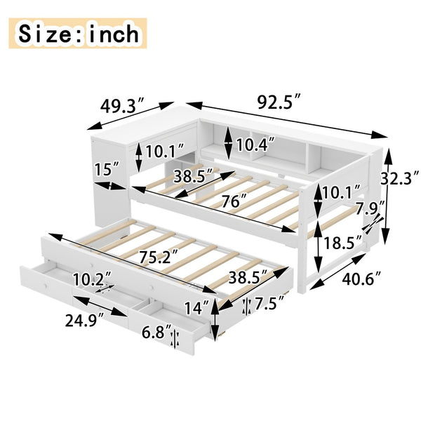 English Elm Twin Size Daybed With Trundle, Stylish Storage & Workspace Solution For Kids, Guests, Or Home Office W1580S00203-GIGA
