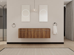 English Elm 60 Inch Wall-mounted Bathroom Vanity Cabinet with Soft-Close Doors, Eco Plywood, Scratch & Water-Resistant Finish Brown Ebony W999P208034