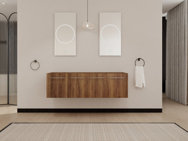 English Elm 60 Inch Wall-mounted Bathroom Vanity Cabinet with Soft-Close Doors, Eco Plywood, Scratch & Water-Resistant Finish Brown Ebony W999P208034