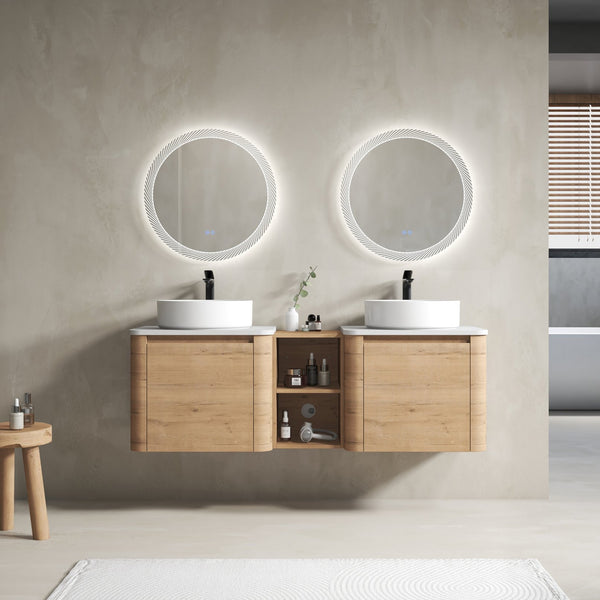 English Elm 60'' Wall-Mounted Bathroom Vanity With Ceramic Art Sink, Soft-Close Door & Stylish Storage Solutions W999S00410