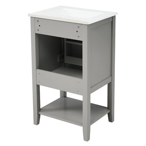 English Elm 20" Matte Freestanding Bathroom Vanity Rubberwood Cabinet Ceramic Sink Open Shelf Grey N725P391115E