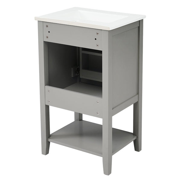 English Elm 20" Matte Freestanding Bathroom Vanity Rubberwood Cabinet Ceramic Sink Open Shelf Grey N725P391115E