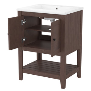 English Elm 24" Modern Sleek Bathroom Vanity with Ceramic Sink, Solid Wood Frame, Waterproof Finish and Open Shelf Storage Brown N725P246473D