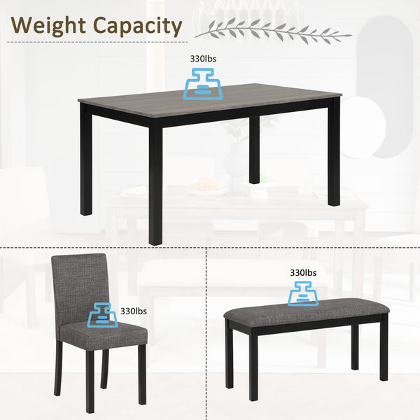 English Elm 6-Piece Stylish Dining Table Set With Bench & Chairs, Modern Light Grey & Black For Kitchen & Dining W1998S00060