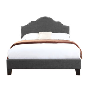 English Elm Gray Camelback King Bed Charcoal Upholstered Frame with Silver Nailhead Trim B361P497721