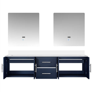 English Elm Navy Double Bath Vanity 72" W x 22" D with Cultured Marble Top, Soft-Close Storage & Dual 30" LED Mirrors B2731S00878
