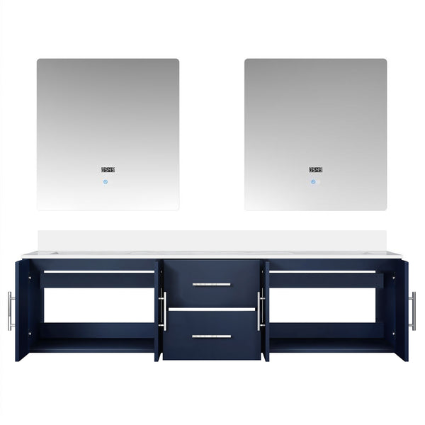 English Elm Navy Double Bath Vanity 72" W x 22" D with Cultured Marble Top, Soft-Close Storage & Dual 30" LED Mirrors B2731S00878