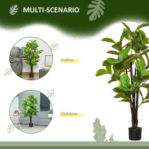 English Elm HOMCOM Realistic 4.5FT Fiddle Leaf Fig Tree in Nursery Pot — Lifelike Faux Indoor Outdoor Décor, UV-Proof Green W2225P249733