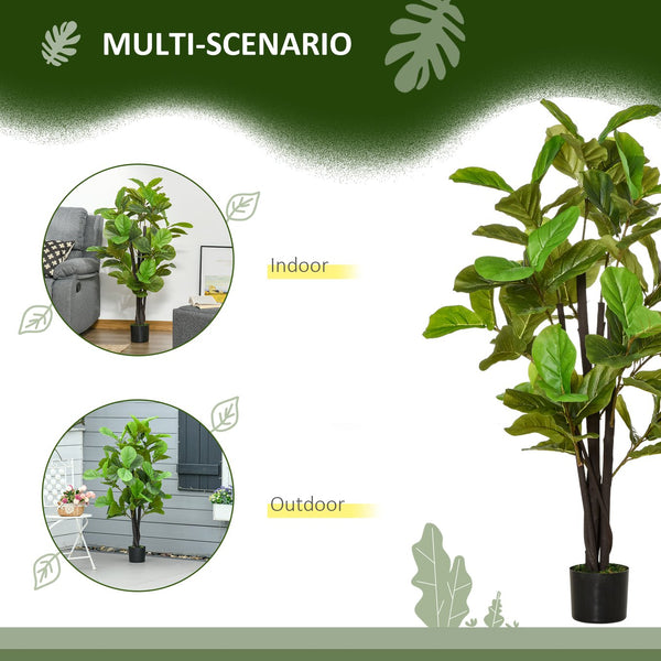 English Elm HOMCOM Realistic 4.5FT Fiddle Leaf Fig Tree in Nursery Pot — Lifelike Faux Indoor Outdoor Décor, UV-Proof Green W2225P249733