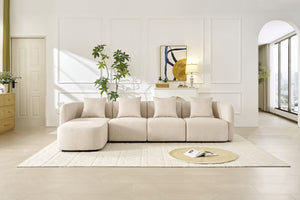 English Elm 118" Velvet Modular Sectional with Ottoman Deep Seat Sofa for Living Room W2664S00093